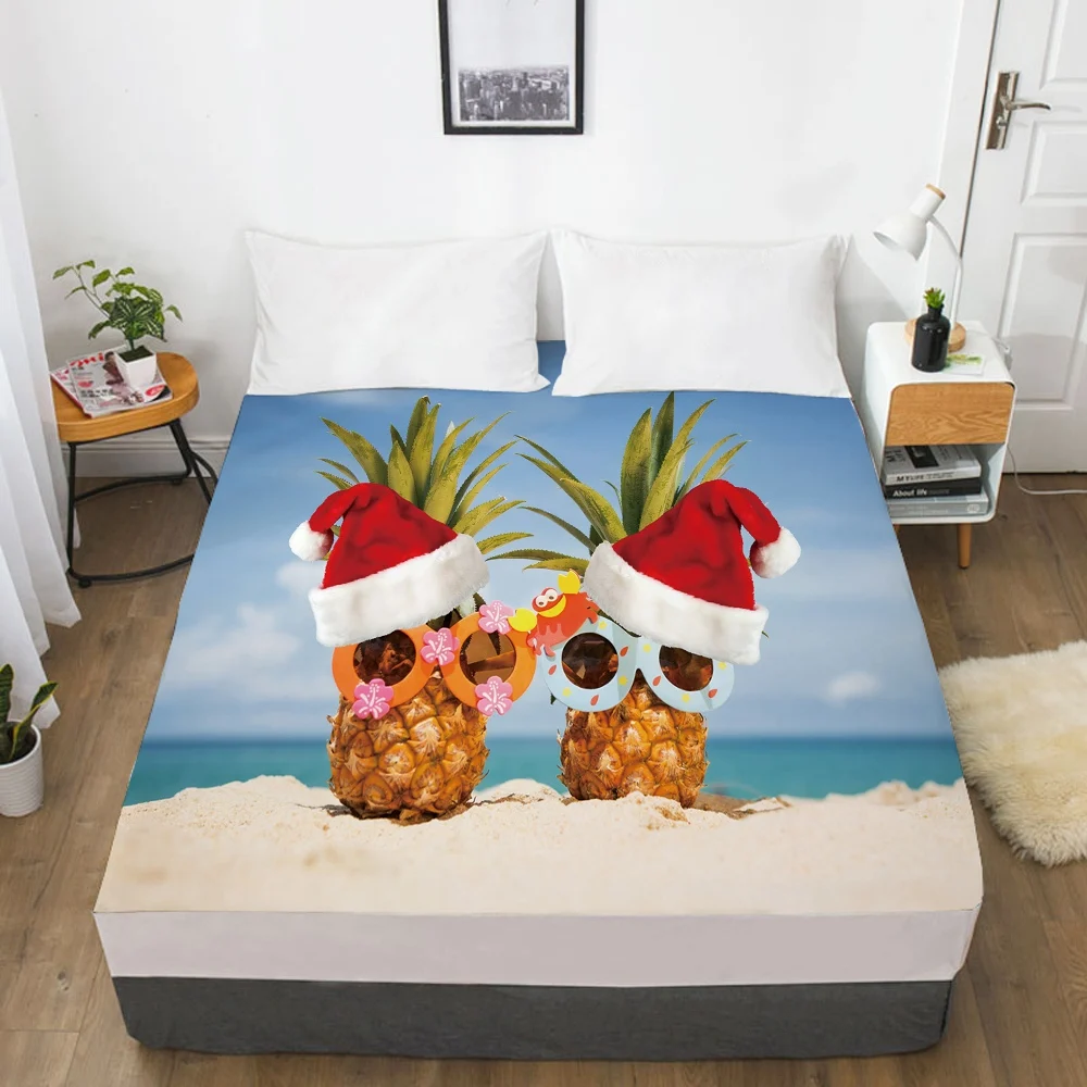 

Elastic fitted sheet bed sheet With An Elastic Band 160x200/150x200 Mattress Cover Bed cover 1pc Christmas santa claus pineapple
