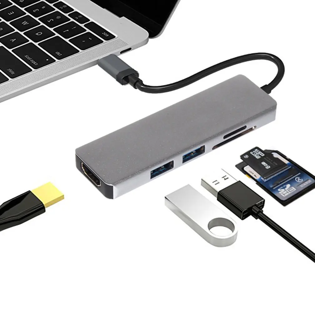 Новый usb-док-станция Thunderbolt 3 USB Type C к HDMI USB3.0 кабель TF SD карта 5в1 адаптер сплиттер