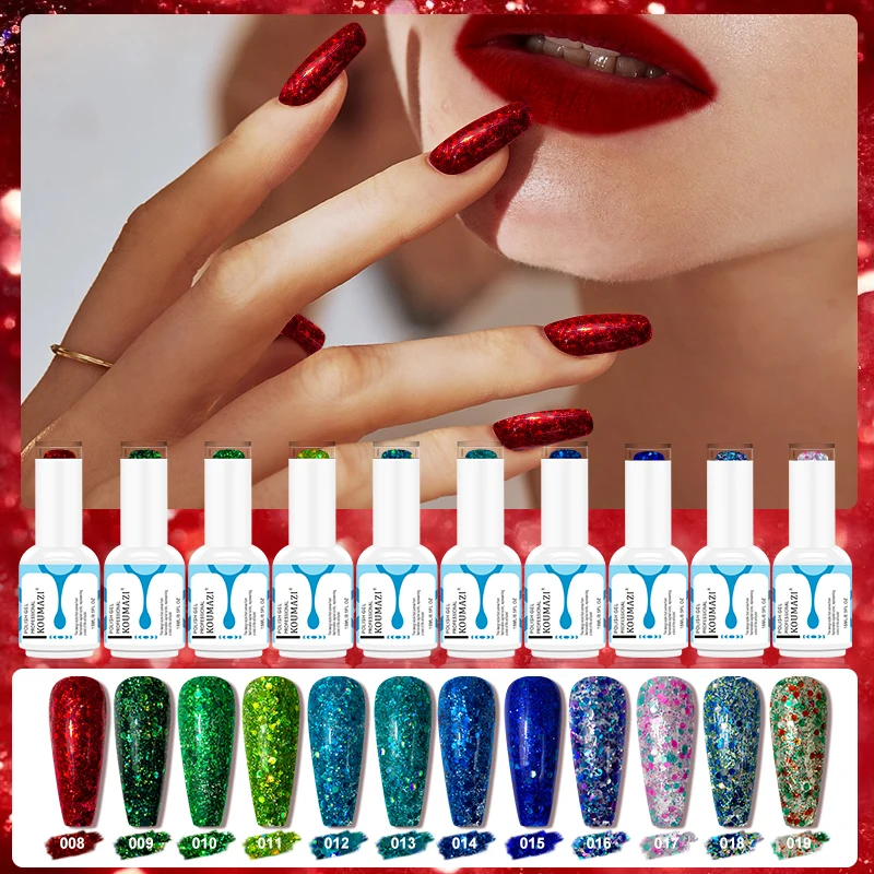 

KOUMAZI 15ml Holographic Glitter Gel Nail Polish Spring Color Sparkling Sequins Soak Off UV LED Varnish Nail Art Decoration