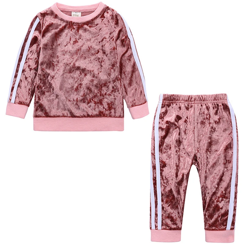 Детский Модный повседневный спортивный костюм из бархата золотистого цвета