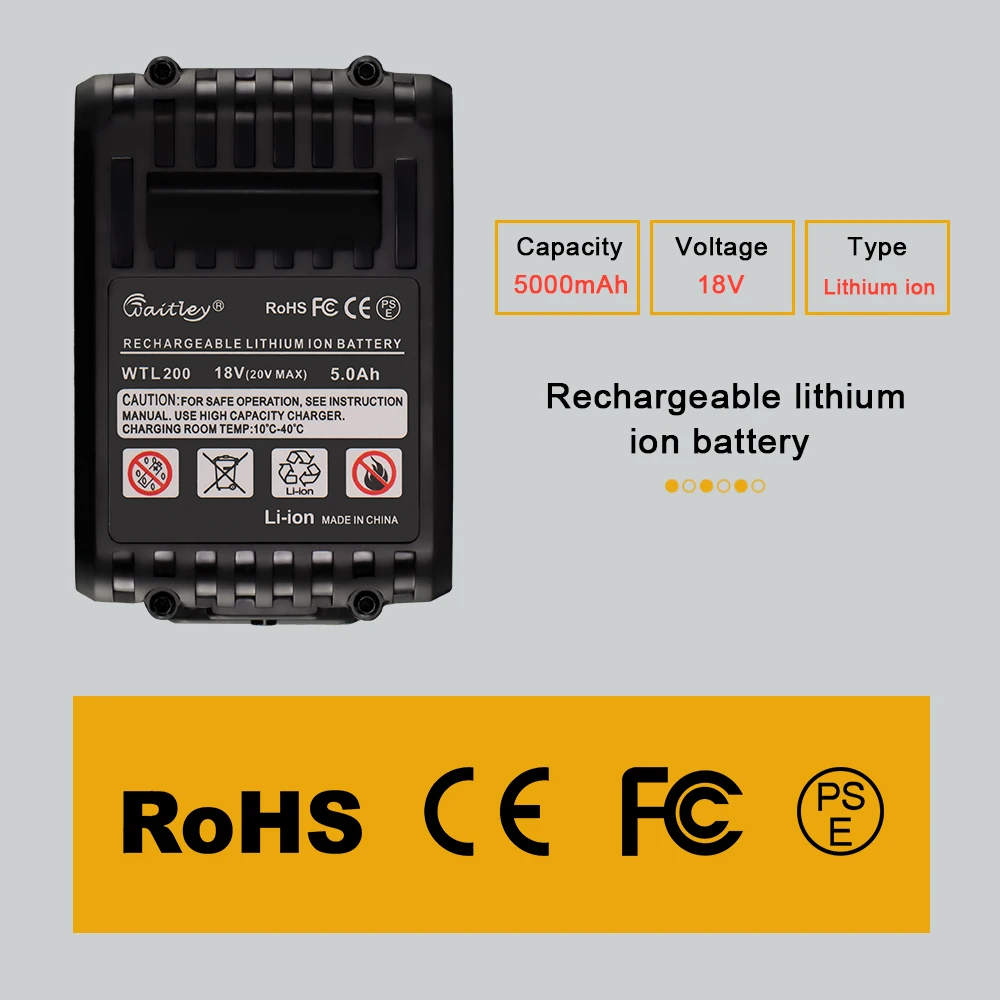 Waitley 18 V 5Ah литиевая батарея для DeWalt электроинструменты DCB184 DCB200 перезаряжаемый