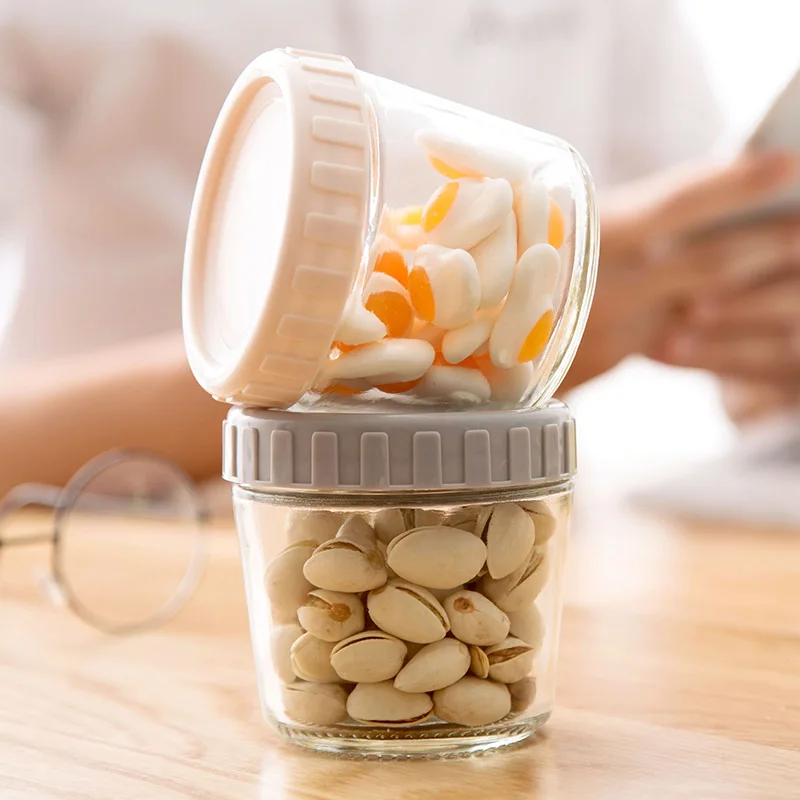 

Kitchen Stack Storage Jar Sugar Clear Glass Food Storage Small Container Set Plastic Lid Flacon Vide Food Container BS50GZ