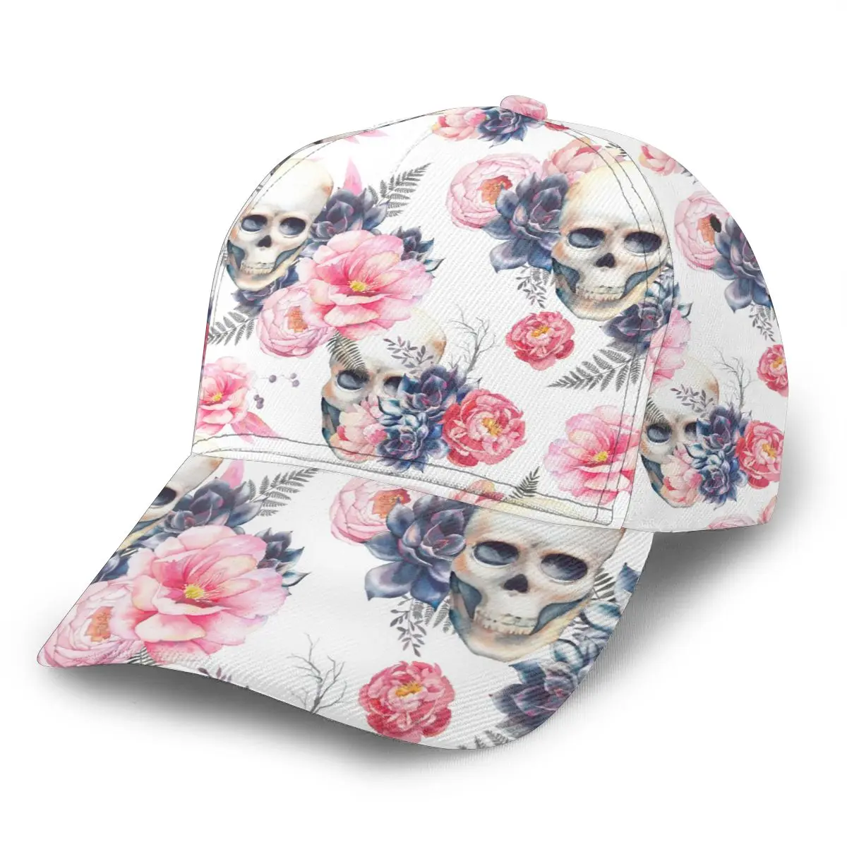 

Watercolor Skull And Peonies Flowers Outdoor Sport Caps Baseball Hat Men Women Visor Cap Baseball Cap Street Hip Hop Caps