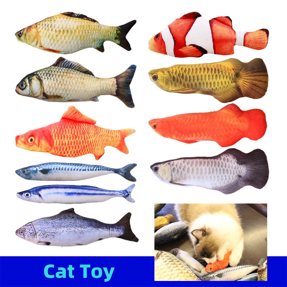 

New Pets Plush Simulation Fish Shape Cat Toy Interactive Gifts Fish Catnip Toy Stuffed Pillow Doll 3D Fish Playing Toys for Pet