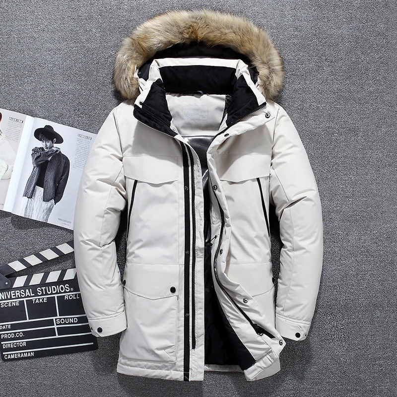 

2021 NEW -40 Degrees Top Quality White Duck Down Jacket Men Thick Winter Big Fur Collar Warm Parka Waterproof Windproof