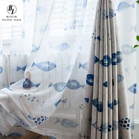 modern custom curtains for living room bedroom simple and fresh ocean fish printing curtains thickening shading