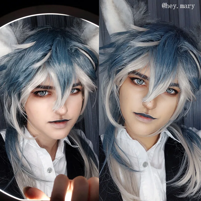 ROLECOS аниме Beastars косплей парик Legoshi волос 60 см серый голубой головной убор волк