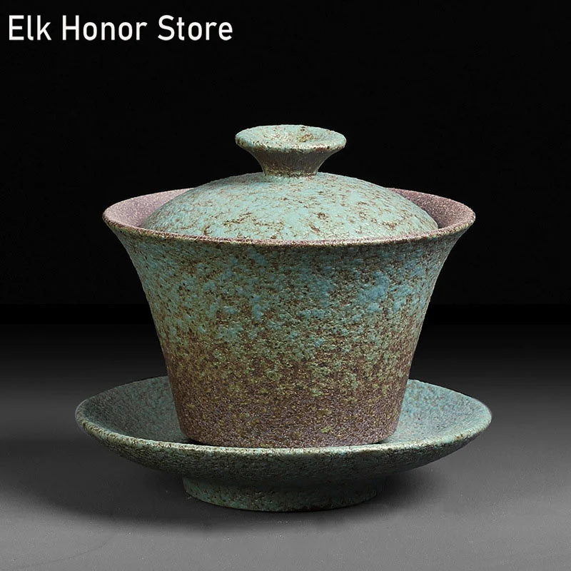 

125ml Japanese Style Coarse GaiWan Retro Ceramic Porcelain Bowls Tea Cover Bowl Saucer Tea Tureen Kettle Pu'er Kung Fu Tea Set