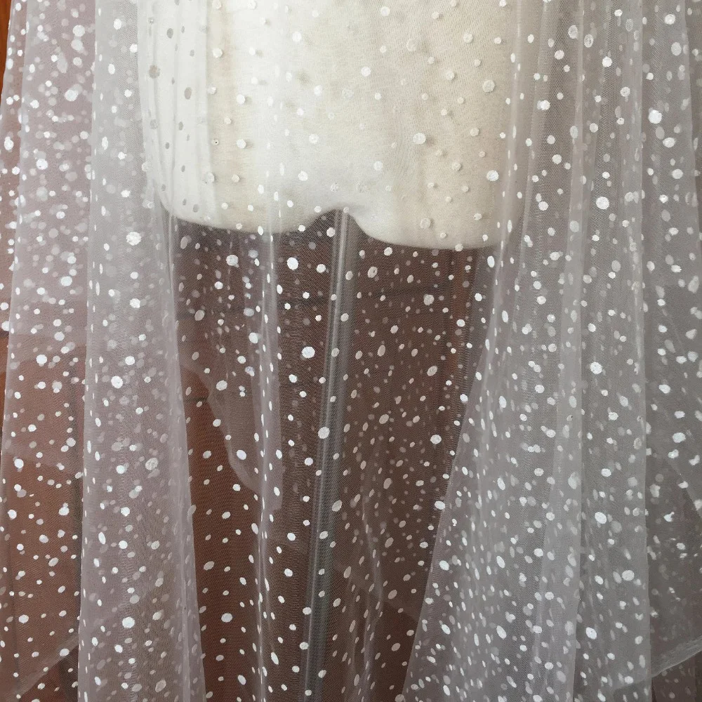 

150Cm wide Soft Polka Dotted Off White Tulle Mesh Lace Fabric for Bridal Veil Cape Shrug Accessories Wedding Gown fabric