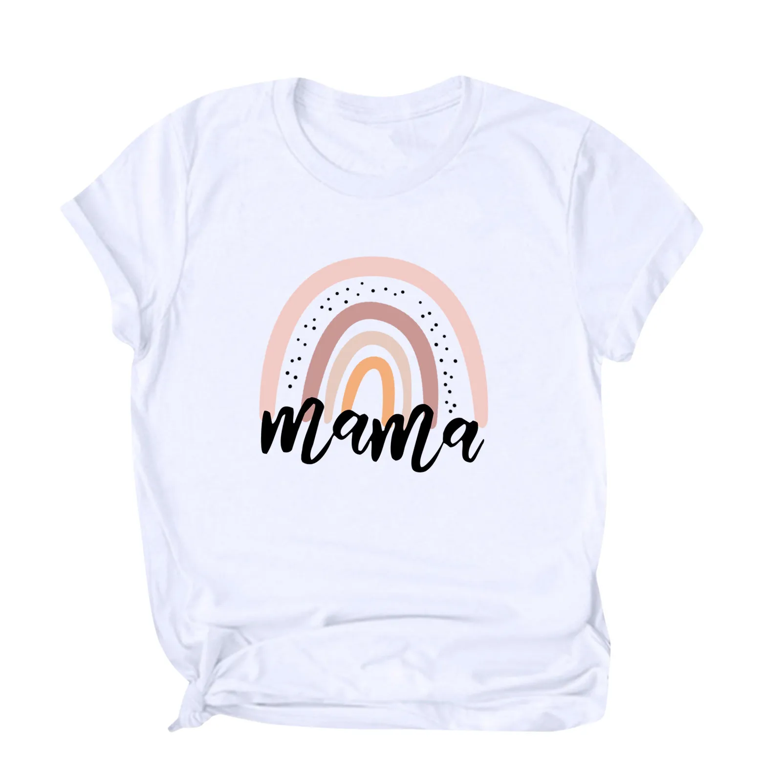 

Letter rainbow print T-shirt round neck mother's Day Women's top, 2021 summer new loose short sleeve casual women's clothes