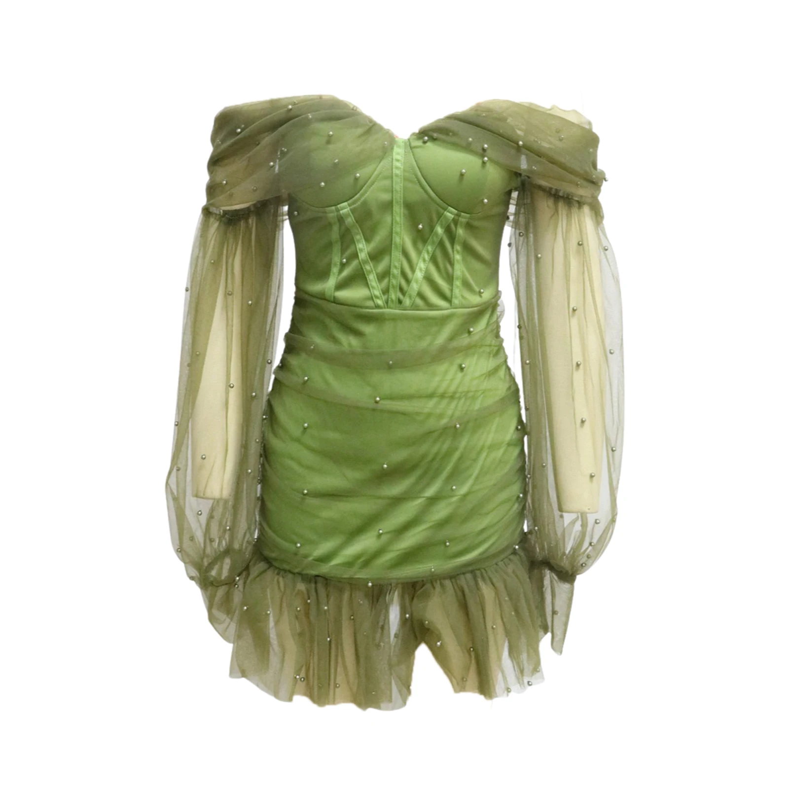 Новое Женское модное Прозрачное платье с длинным рукавом декоративное бусинами