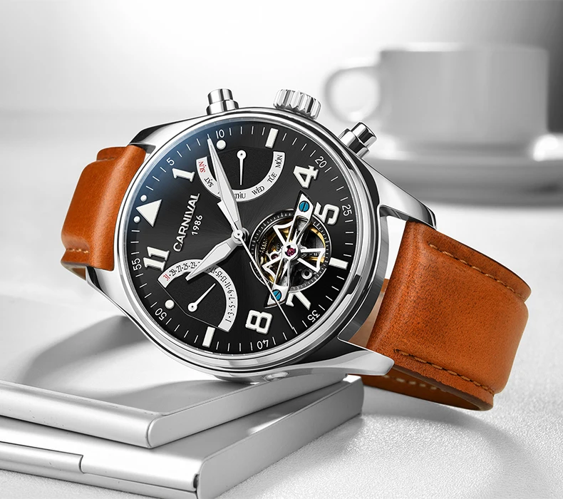 Tourbillon, мужские часы, розовое золото, чехол, синий циферблат, карнавал, автоматические часы, мужские, люксовый бренд, механические часы, Мода