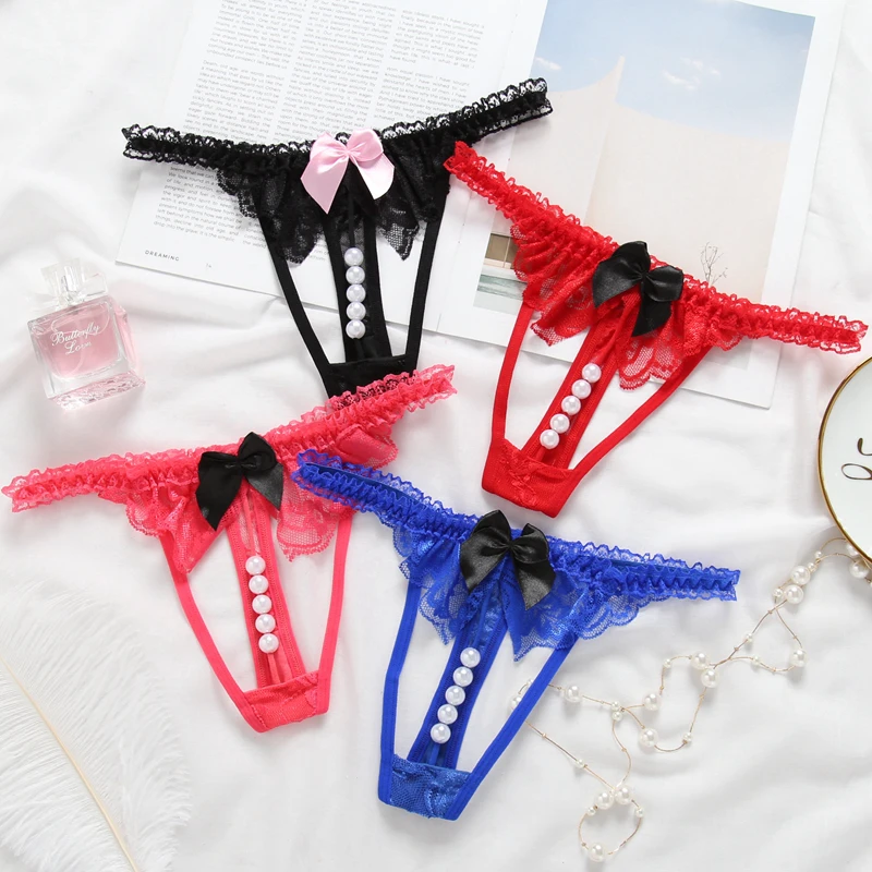 

New Arrival Women Fashion Embroidery Women Panties Comfortable Beading Transparent Thongs G-string Lace Briefs Lingerie Tanga 49