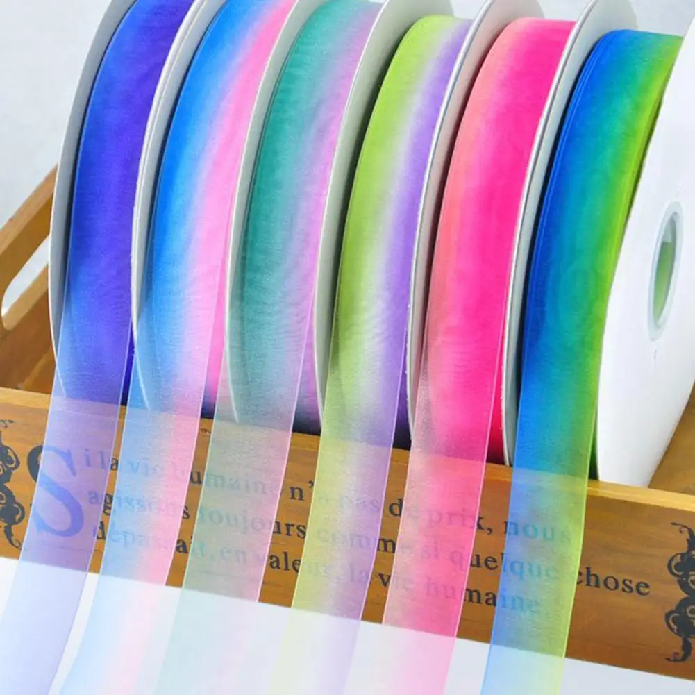 

1 рулонная лента стильная яркая нейлоновая градиентная цветная лента, гладкая лента для упаковки, «сделай сам», подарок, аксессуары ручной р...