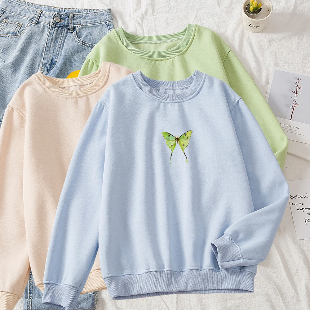 

Женская хлопковая толстовка, с круглым вырезом и длинным рукавом, с графическим принтом в виде бабочек, осень размера плюс