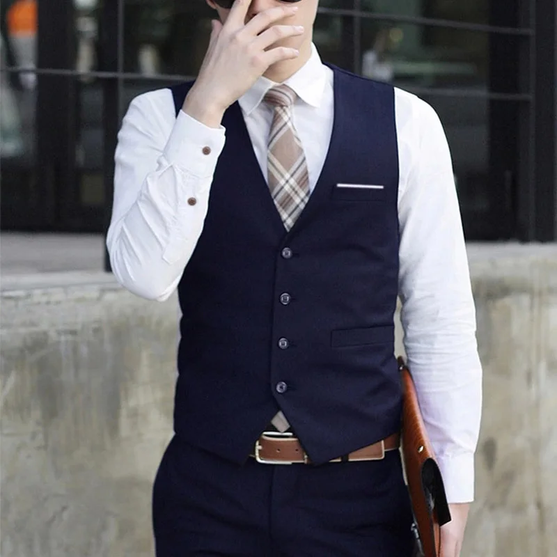 

2021 New Men's Formal Business Casual Dress Vest Suit Slim Fit Single Breasted Tuxedo Waistcoat Coat