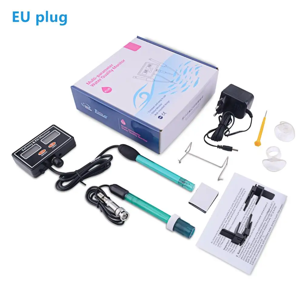eu plug Yieryi Онлайн РН и монитор солености 2 в 1 рН метр и тестер солености для аквариума бассейн спа тестер качества воды - Цвет: eu plug