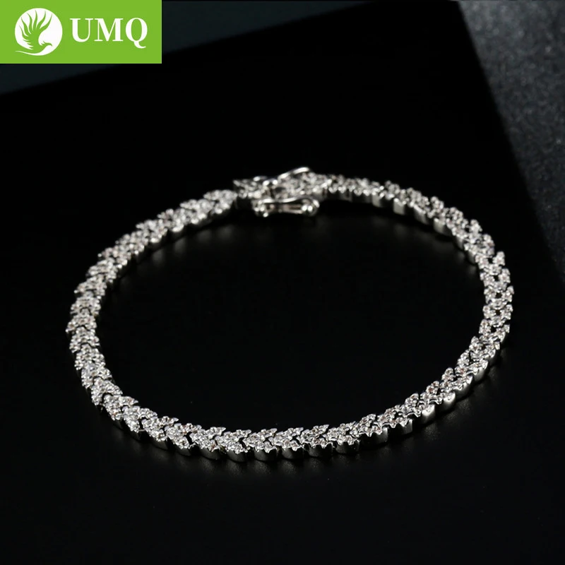 

UMQ 100% 925 Sterling Silver Sparkling High Carbon Diamond Wheat Ears Bracelet For Women Engagement Wedding Party Fine Jewelry