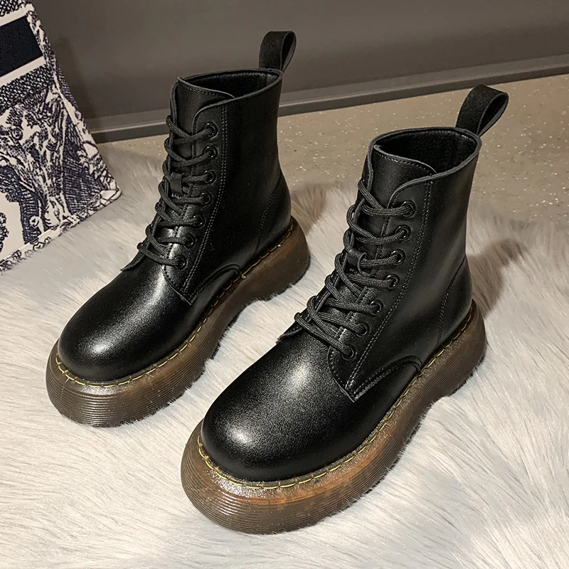 

Short Boots Women British Lace Up Motorcycle Boots Autumn Winter Platform Increased Martin Boots Leisure Women Footwear