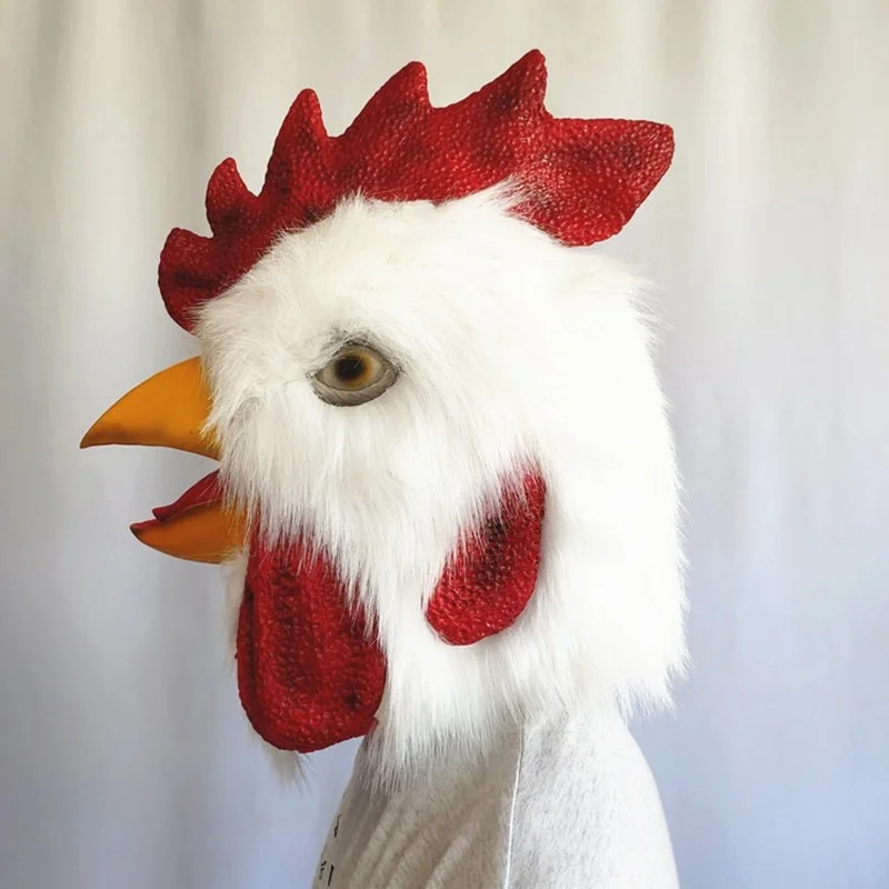 

White Plush Rooster Headgear Latex Mask Chicken Head Funny Animal Dress Up COS Halloween Prom Mask Rooster Headgear Mask Anime