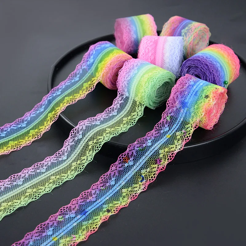 

5Yards 35mm Lace Ribbon Trim Fabric DIY Colorful Embroidered Net Sewing Decoration For Wedding/Birthday/Christmas/Bow Decor