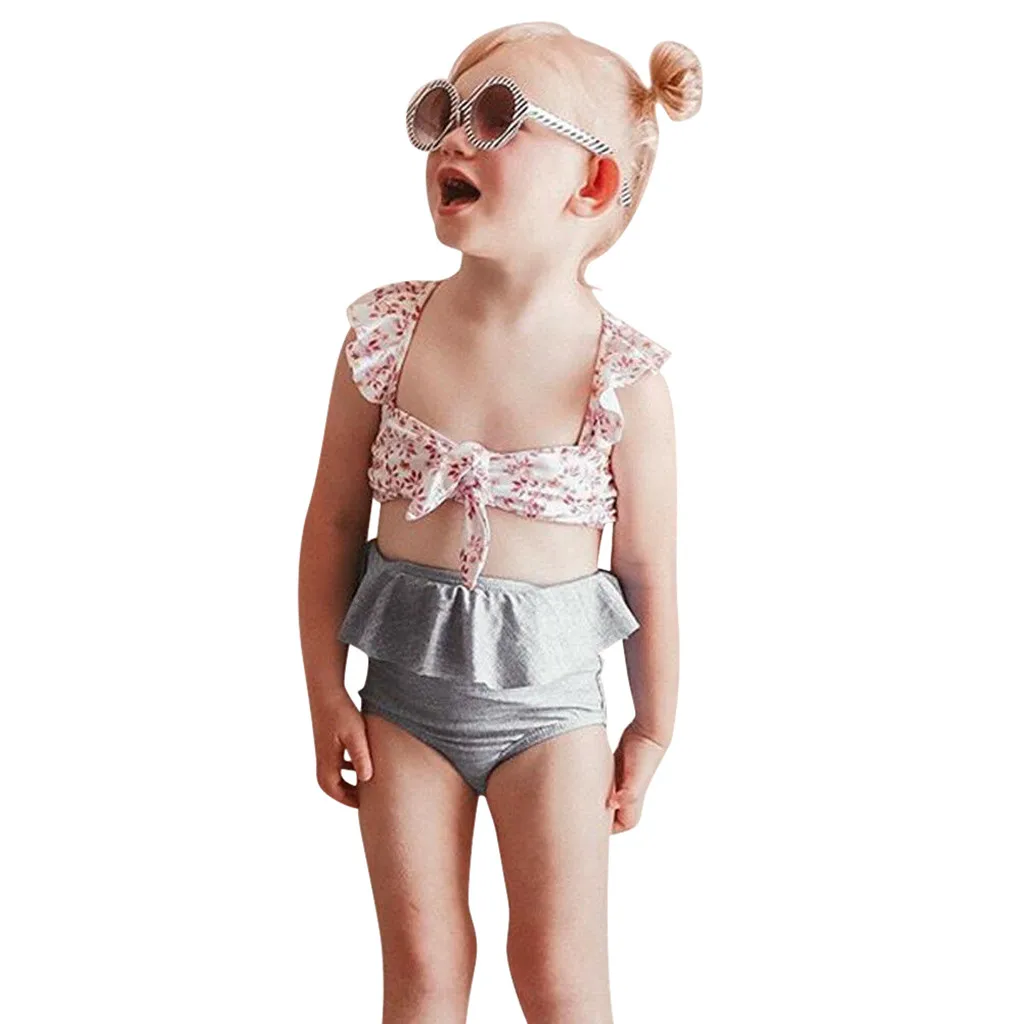 Купальник с оборками для девочек повседневное милое бикини цветочным принтом