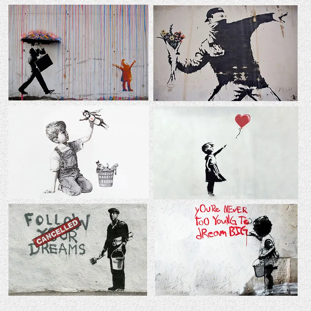 

Banksy Graffiti Street Art Abstract Canvas Painting Posters and Prints Nordic Vintage Wall Art Pictures Modern Home Room Decor