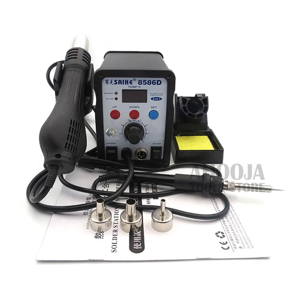 Package 2 SAIKE 8586D светодиодный цифровой паяльная станция фена паяльная станция Электрический паяльник для телефона PCB IC SMD BGA сварка - Color: Package 2