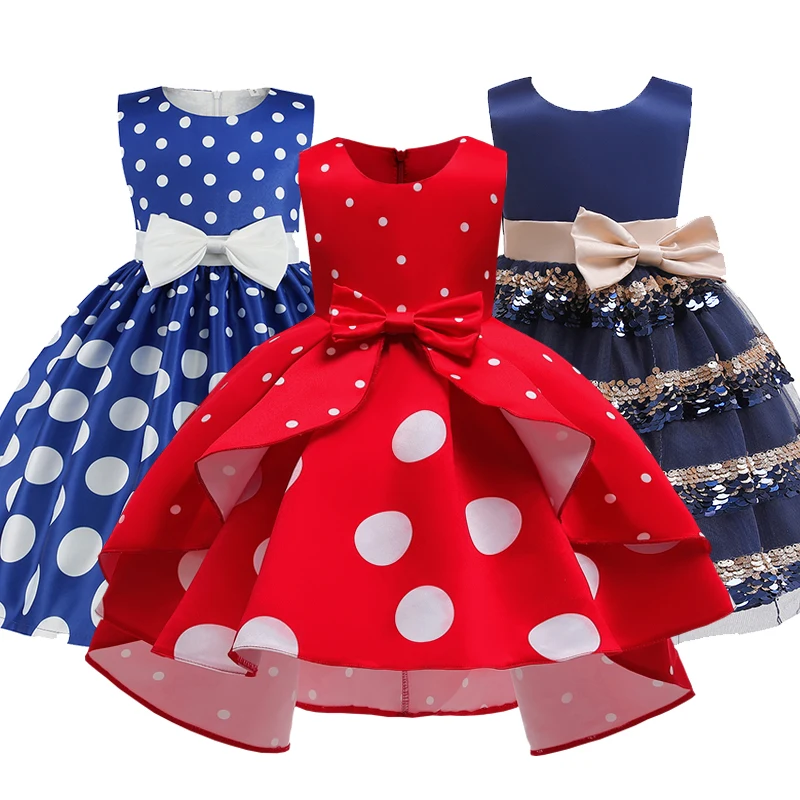 

Elegant Girl Princess Dress Dots Bow 2019 Children Christmas Performance Show Costume Kids Dresses For Girls 2 4 8 10 Years