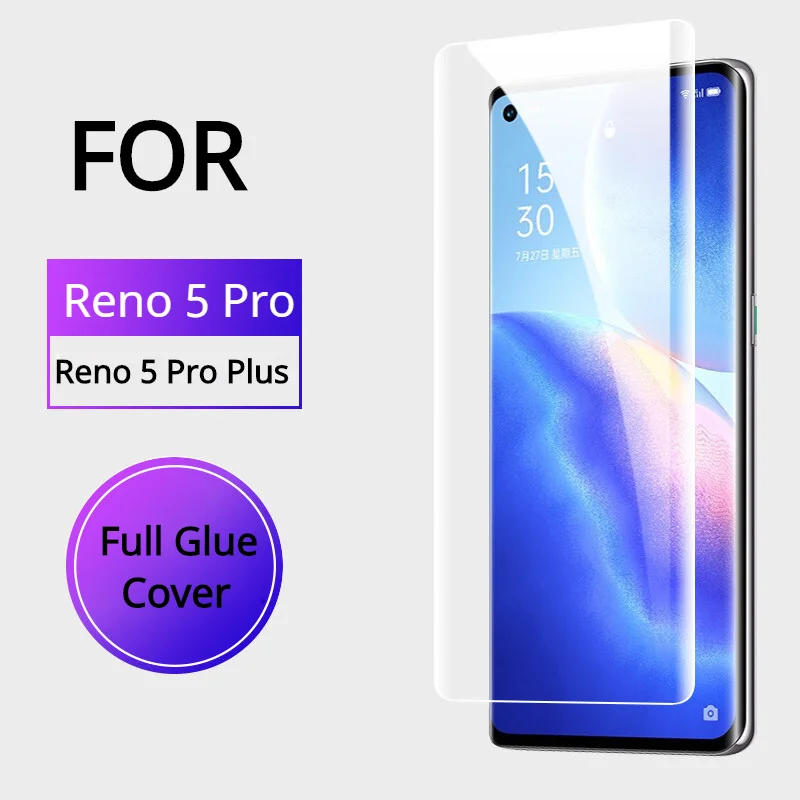 

UV Liquid Full Glue Cover Glass for OPPO Reno5 Pro Plus 5G Screen Protector Curved Tempered Glass for RENO 5 Pro+ Ultra Clear