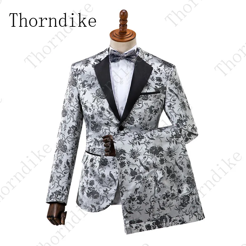 suit 1 Thorndike Новое поступление мужские костюмы темно-синий, с цветами напечатаны 3 шт. смокинг винтажные свадебные костюмы для шафера Terno Masculino - Цвет: suit 1