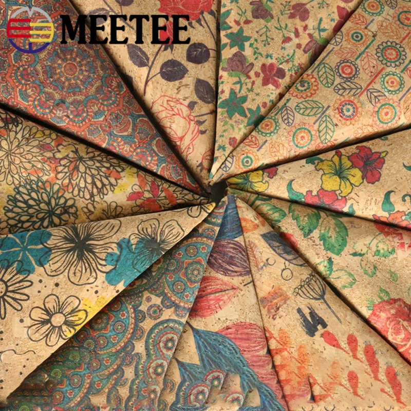 Meetee 90*135cm 0.5mm Natural Cork Synthetic Leather Printing PU Fabric Environmentally Wood for Handbag Shoes DIY Decorative