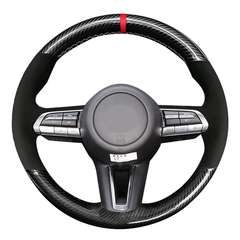 

Anti-Slip Black Carbon Fiber Suede Car Steering Wheel Cover For Mazda 3 Axela 2019 2020 2021 CX-30 2020 2021 MX-30 2020 2021