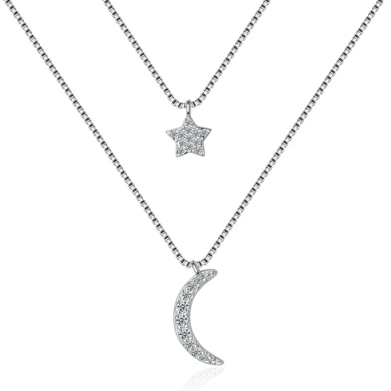 

Fashion Necklace Women Jewellery Star Moon Pendant Two layer Fashion Gifts