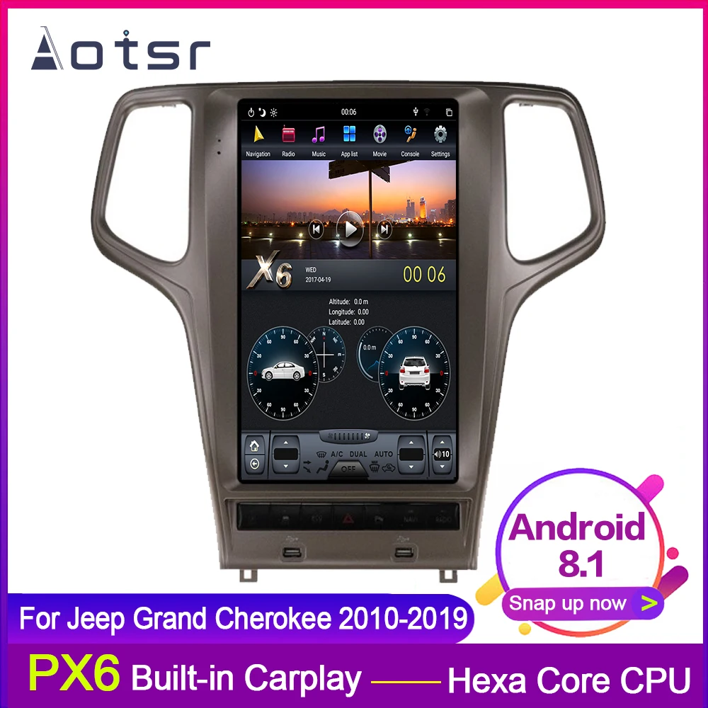 Автомобильный мультимедийный стерео плеер AOTSR 13 6 дюйма PX6 Android 8 1 В Стиле Тесла с GPS