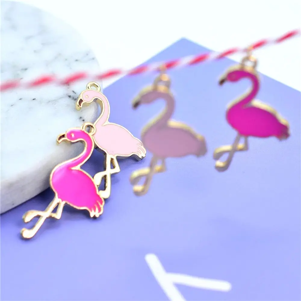 10 шт. Очаровательные Подвески в виде фламинго DIY металлическая Эмаль ожерелье
