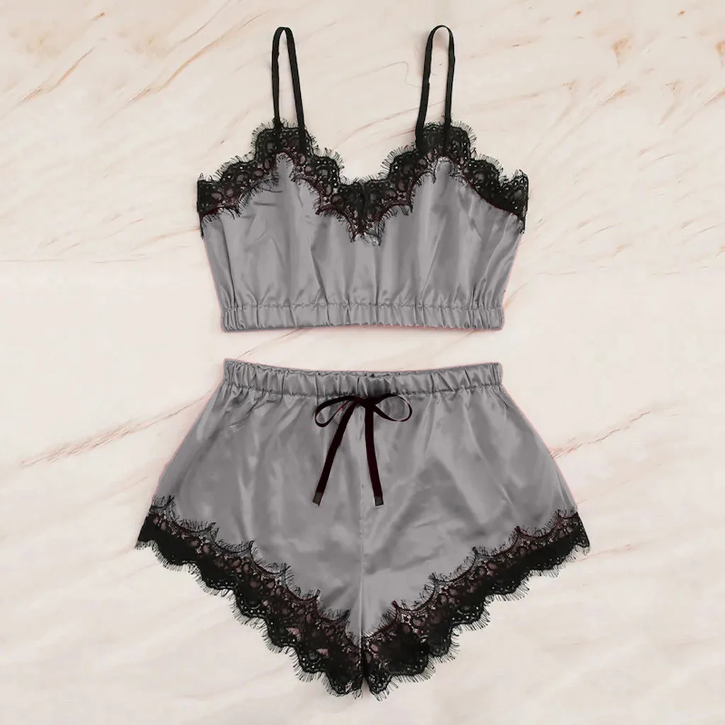 Сексуальное женское белье Для женщин одежда для сна пижамный комплект Атласный