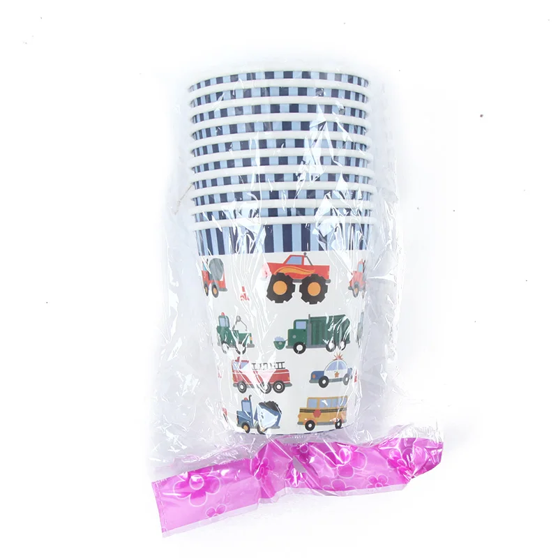 

40pcs/lot Cartoon engineering car Baby shower party disposable set Birthday Party decoration kids party supplies cup + plate