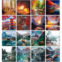 scenery acrylic paint by numbers set oil painting for adults diy kits canvas frame picture drawing coloring by numbers decor art