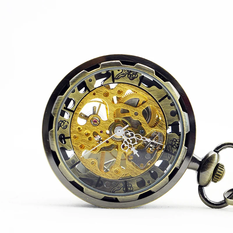 Antique Gear Steampunk Style Mechanical Pocket Watch Antique Bronze Fob Chain Manual Winding Watch Men's and Women's Gifts