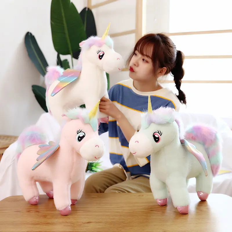 

30-60cm Unique Glowing Wings Unicorns Plush Toy Giant Unicorn Stuffed Animals Doll Fluffy Hair Fly Horse Toy for Child Xmas Gift