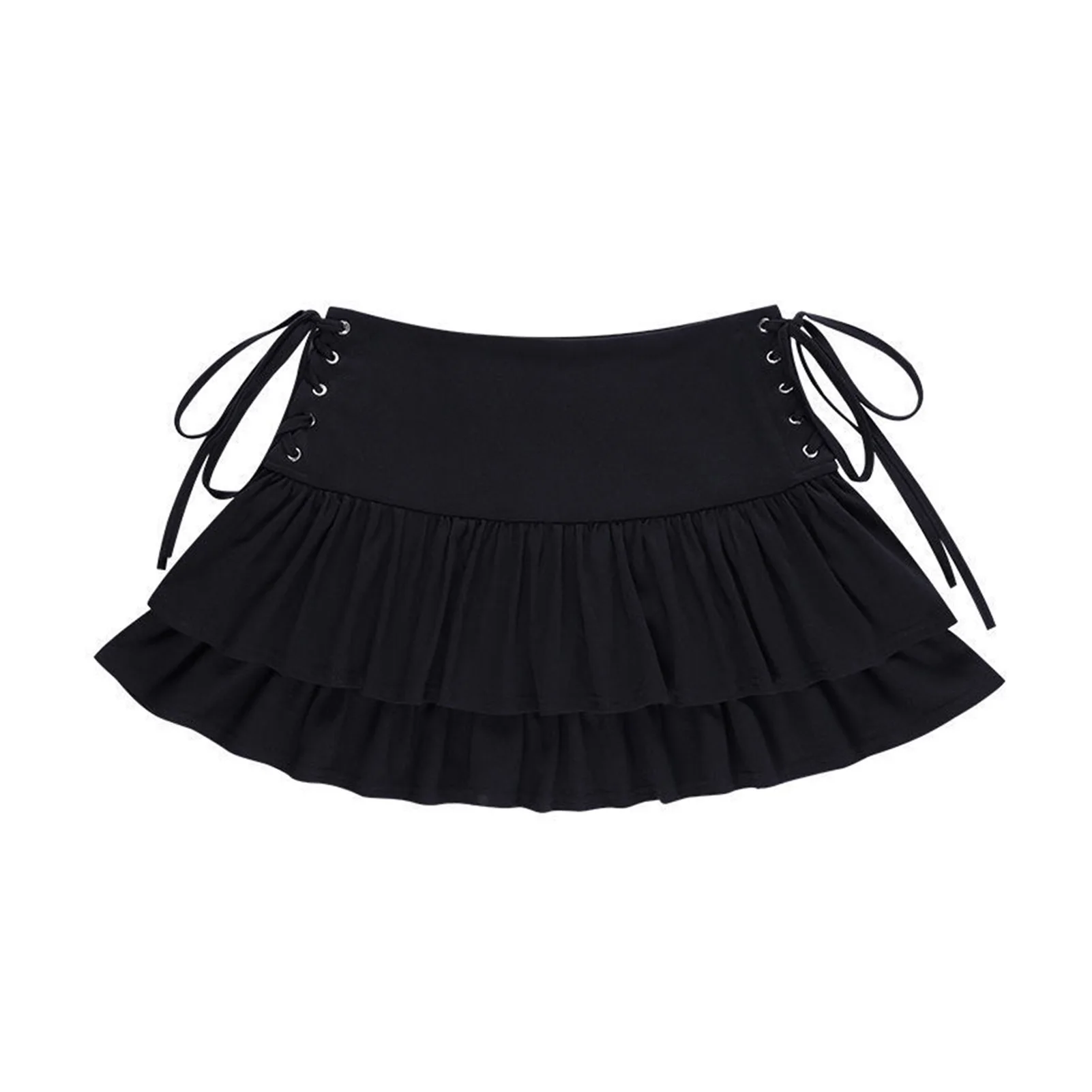 

2021new Retro solid color high waist sexy hollow summer black short skirt ruffled a-line woman skirts extreme sexy mini micro