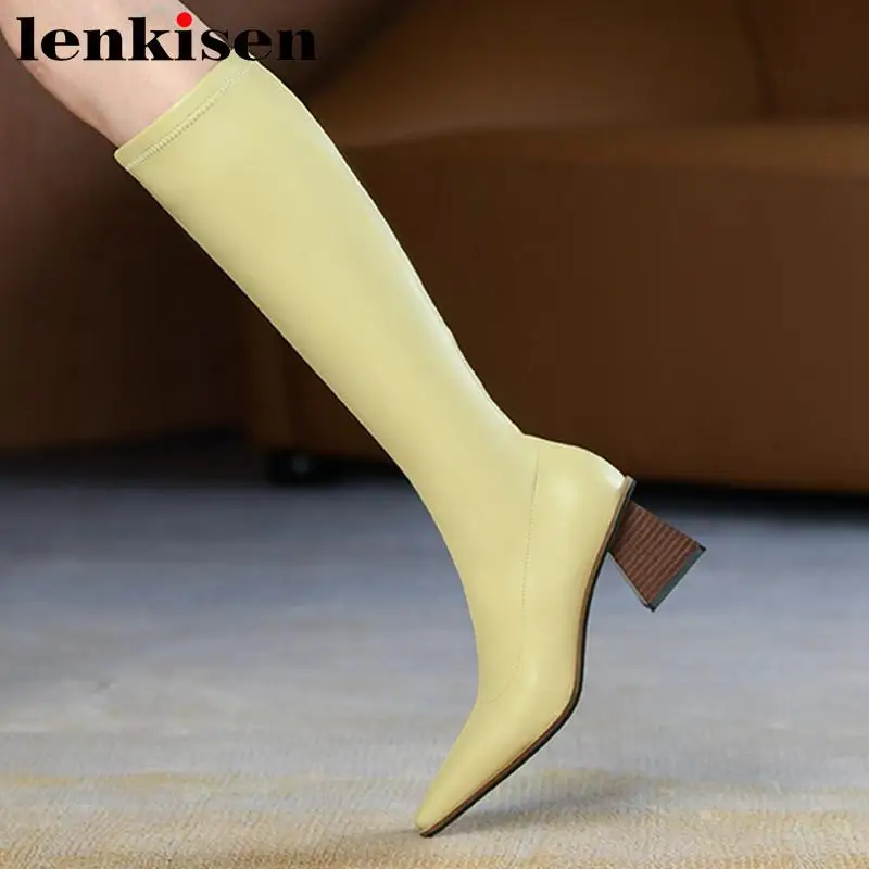 

Lenkisen Новое поступление корейские сапоги из микрофибры Зимние свадебные высокие сапоги на толстом высоком каблуке с квадратным носком для в...