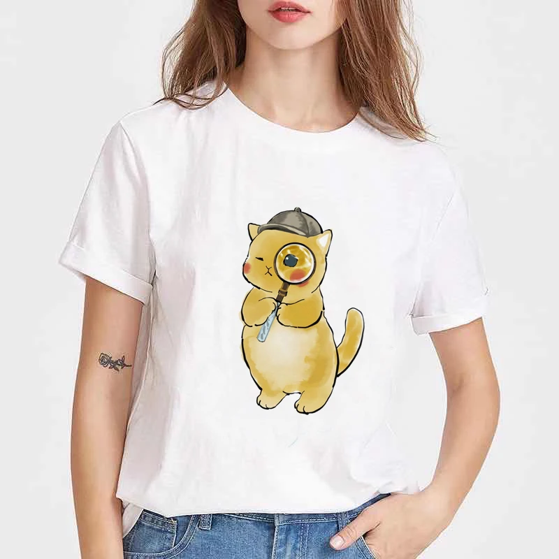 Пикачу кошка Футболка с принтом harajuku kawaii принт животными футболка длинным