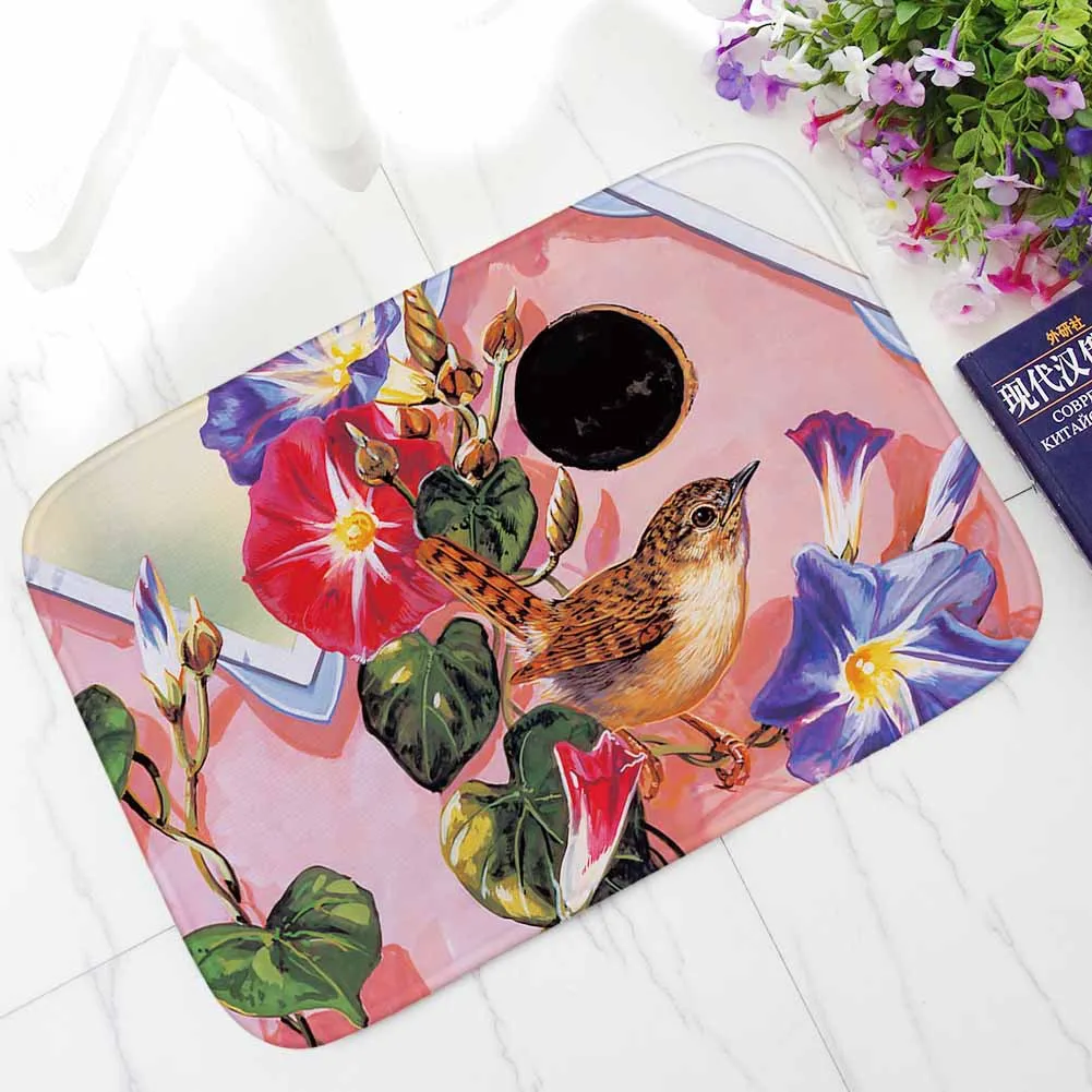 Цветочный фланелевый Коврик для пола с птицами впитывающий комнатный коврик