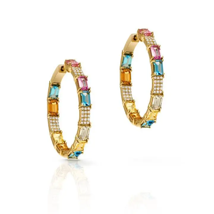 geometric square baguette cz pastel colorful huggie hoop earring stunning trendy women jewelry