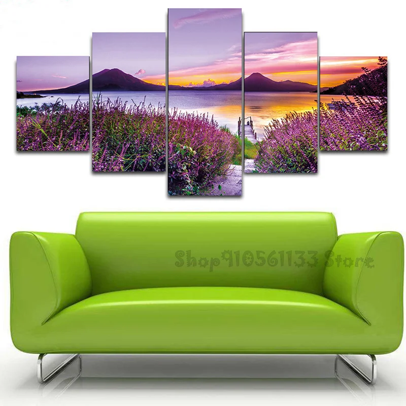 

diamond painting stitch cross 5 pcs picture modular beautiful landscape lavender flowers sea diamond embroidery decor art GG4255