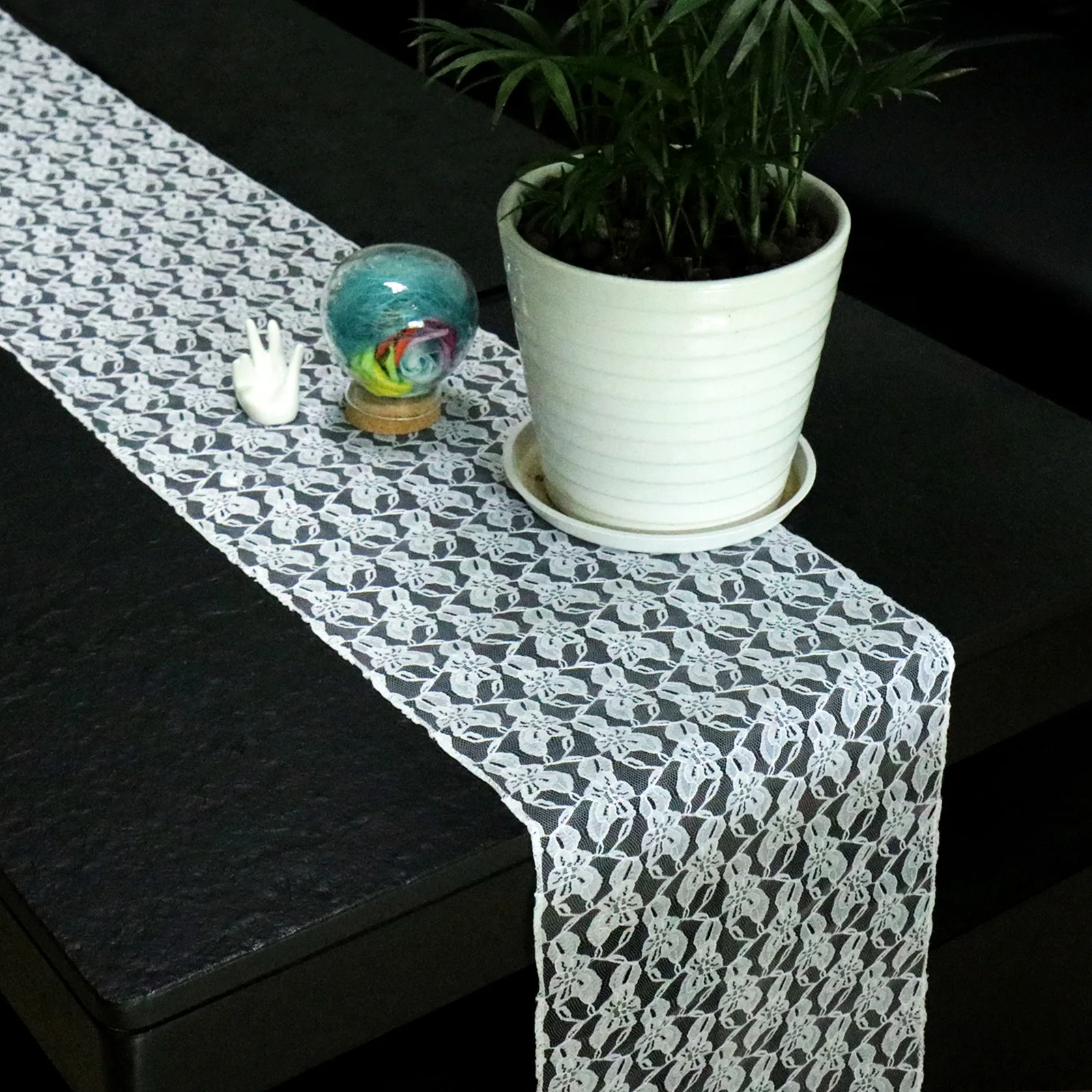 Белый/черный кружевной настольный бегун Современная длинная скатерть для стола