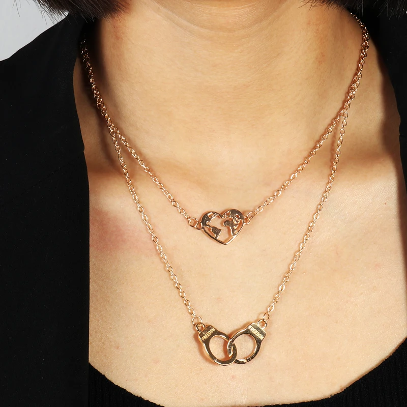 Длинное заявление золотой цвет карта наручники ожерелья с сердечками &amp Кулоны