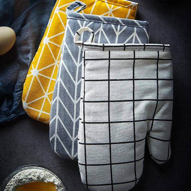 

1 pair(2 pcs) Cotton Oven Glove Heatproof Mitten Kitchen Cooking Microwave Oven Mitt Insulated Non-slip Glove Thickening